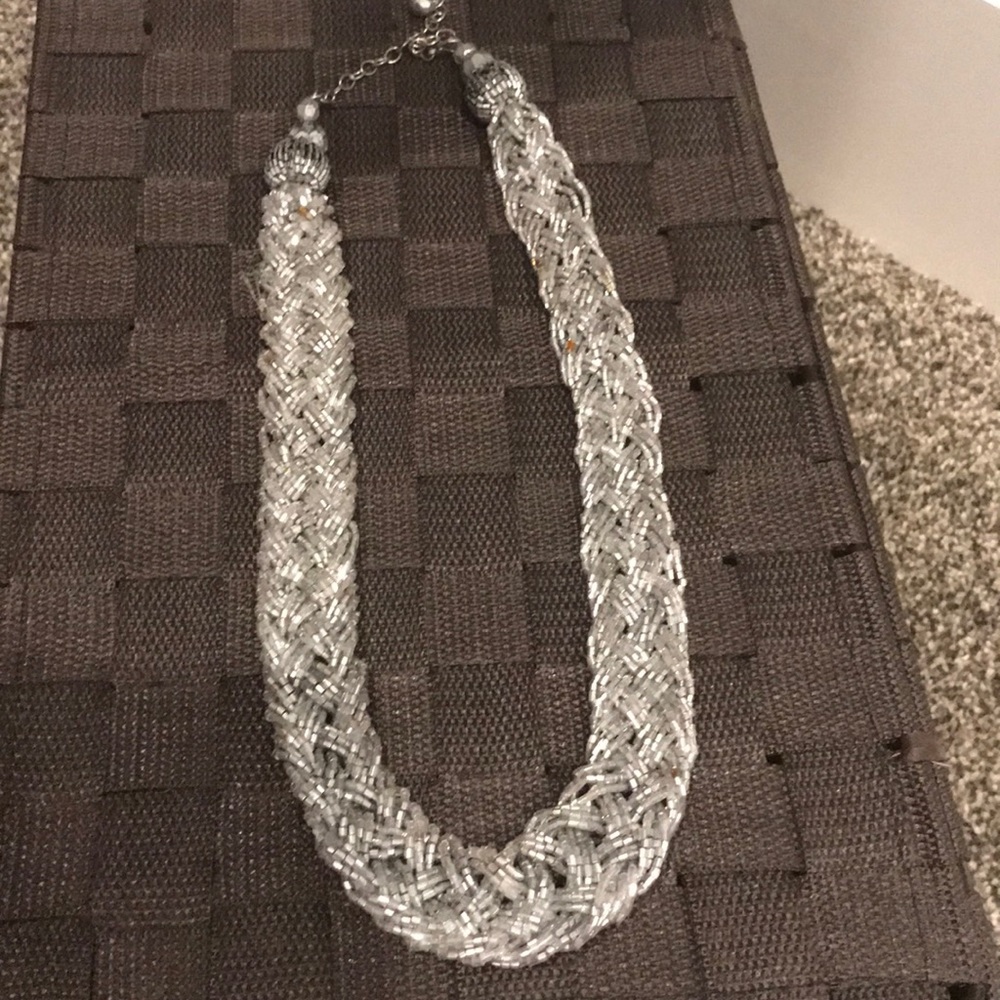 3/$12 Silver glitter bead long necklace